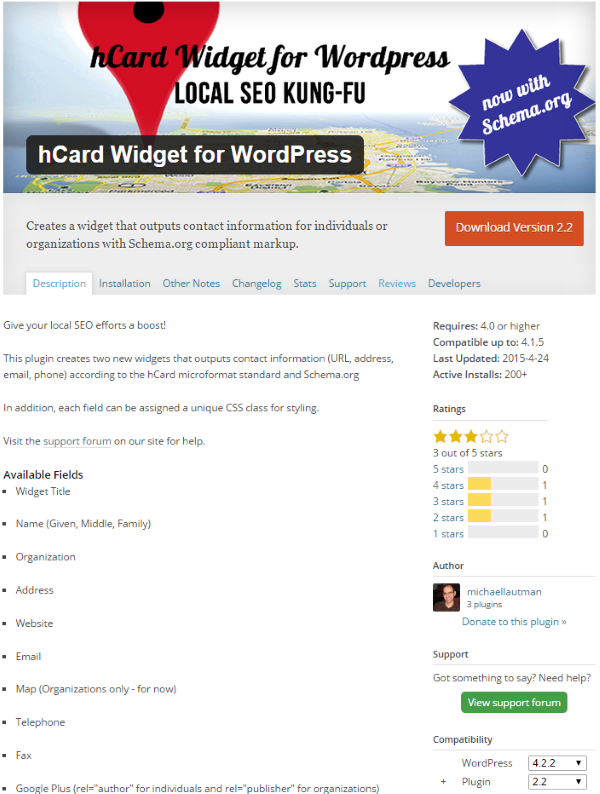 WordPress 的 hCard 小部件