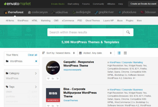 Schermata di ThemeForest