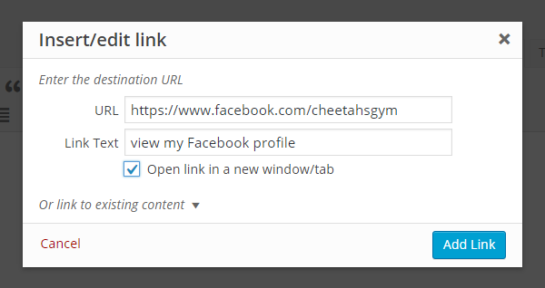 Collegamenti aperti del sito Web del personal trainer