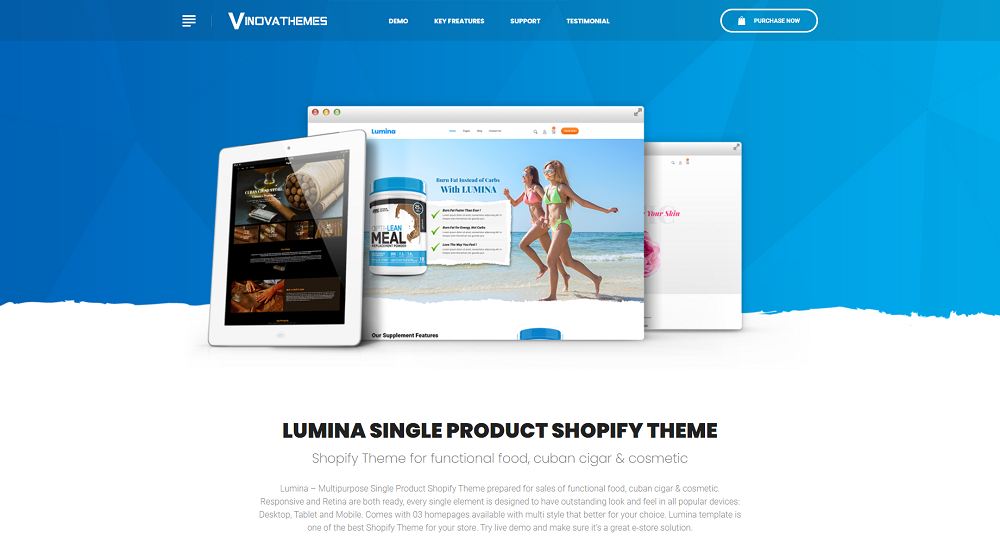 Tema Shopify della linea di prodotti singoli Lumina