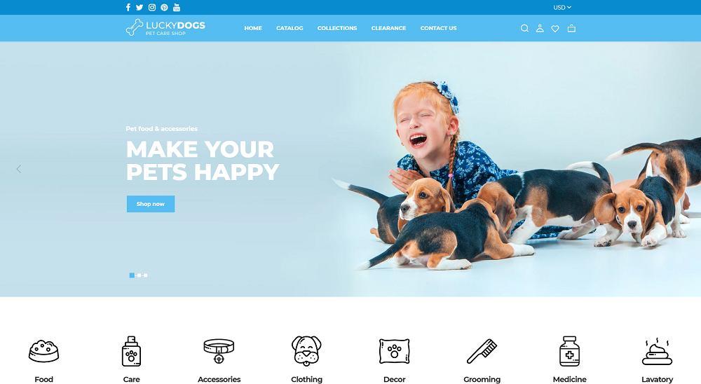 LuckyDogs Pet Care Shop Shopify Tema