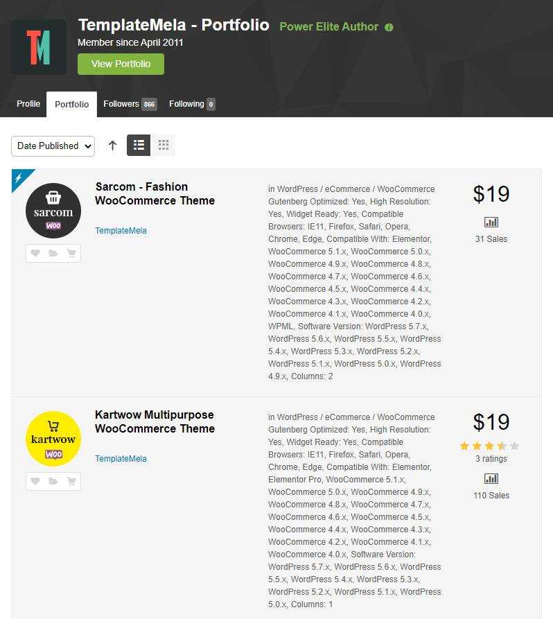 TemplateMela - Portfolio auf ThemeForest