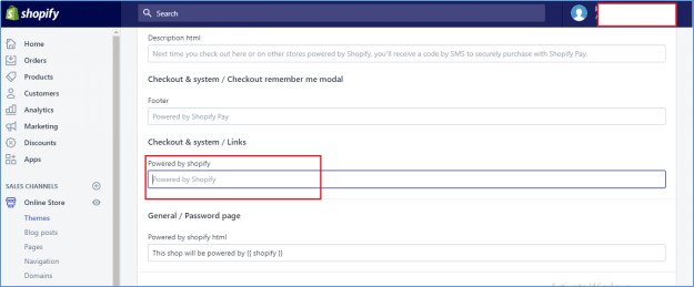 powered by Shopify-Bereich