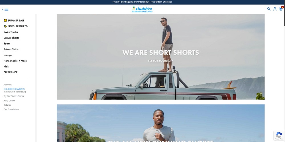 Chubbies - Melhor design de site de comércio eletrônico