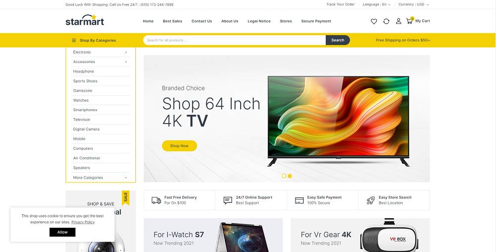 Starmart — тема Prestashop для магазина электроники