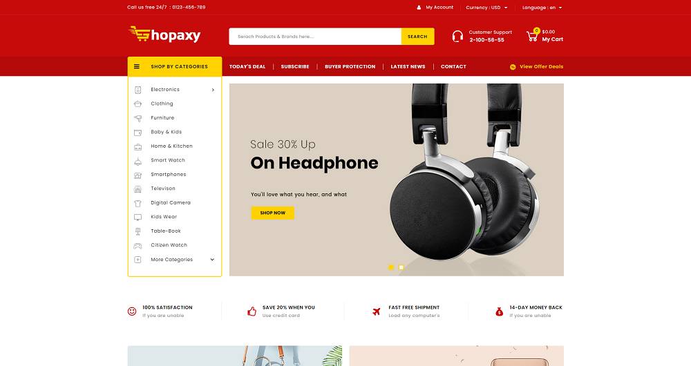 Shopaxy - многоцелевой магазин PrestaShop шаблон