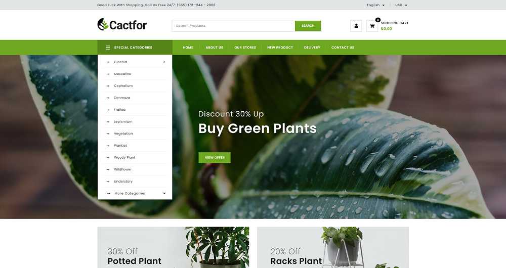 Cactfor - Интернет-магазин растений и садовых инструментов PrestaShop Theme