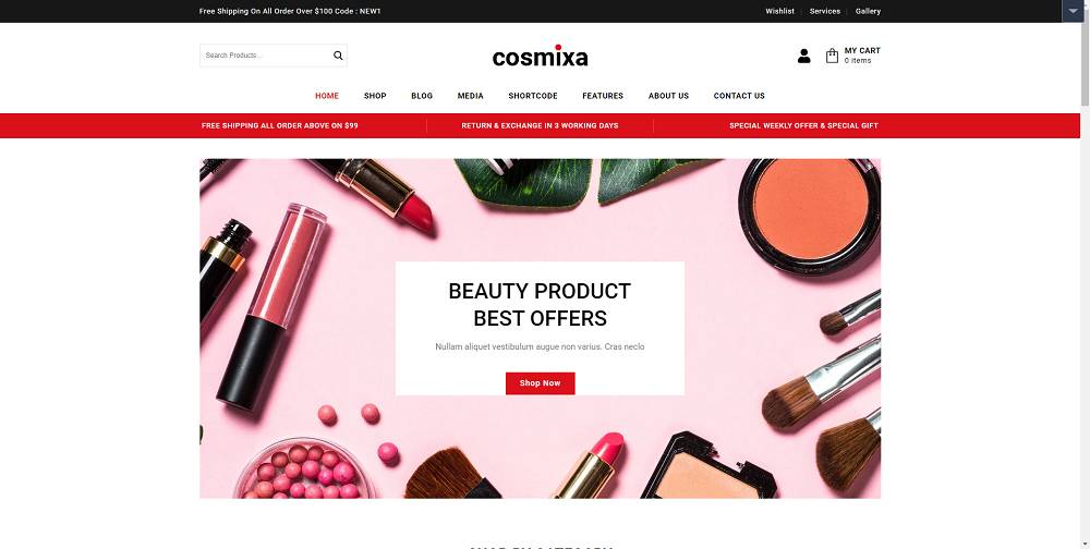 Cosmixa-コスメティックとファッションのWooCommerceテーマ