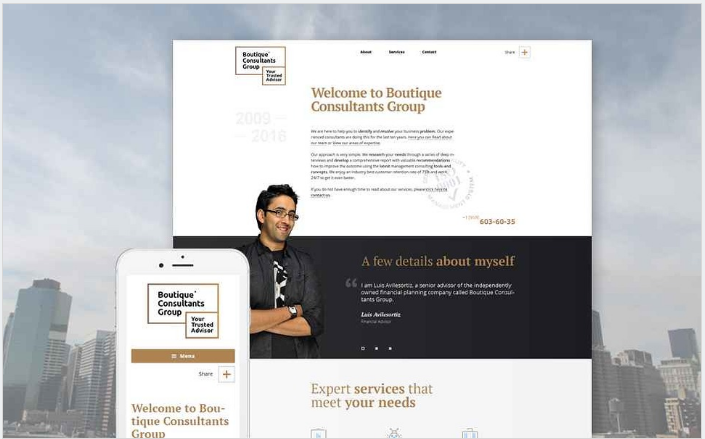 Tema WordPress adaptabilă pentru consilier financiar