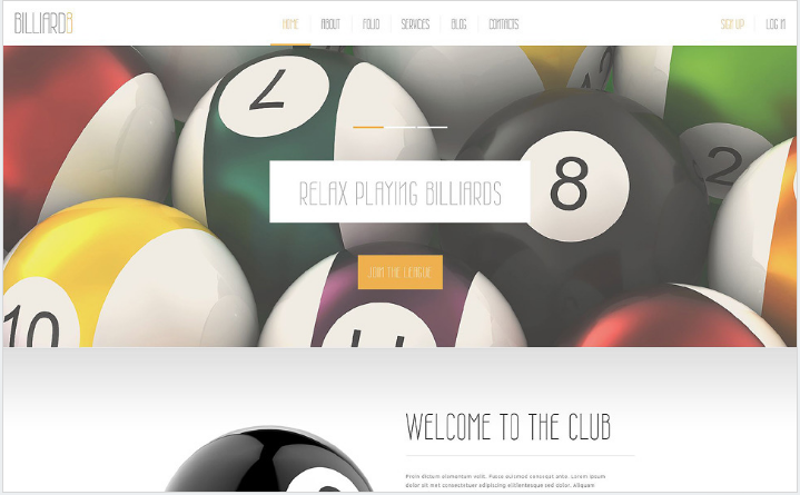 Șablon Joomla confortabil de club de biliard