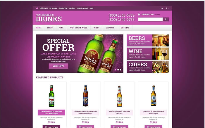 Еда и напитки Адаптивный шаблон OpenCart
