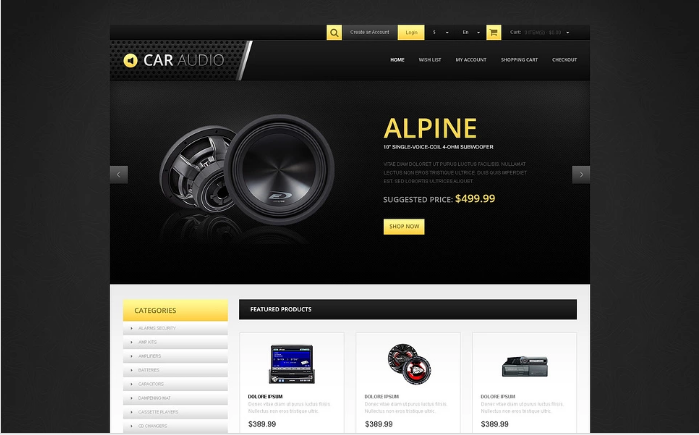 Адаптивный шаблон OpenCart для магазина автозвука
