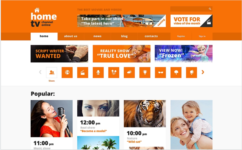 Адаптивный шаблон веб-сайта для телеканала