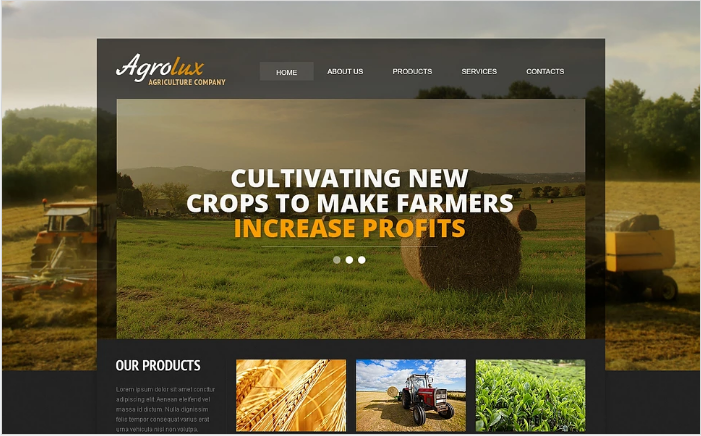 Șablon de site web adaptabil pentru agricultură