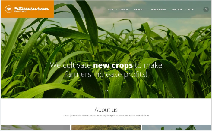 Șablon de site web adaptabil pentru agricultură