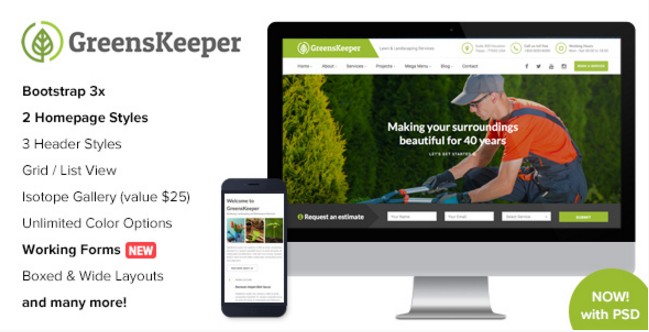 GreensKeeper - Șablon HTML5 receptiv pentru grădinărit și amenajare