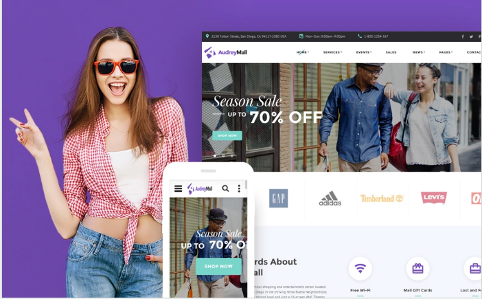 オードリーモール-ショッピングセンター、エンターテインメントストアのウェブサイトテンプレート