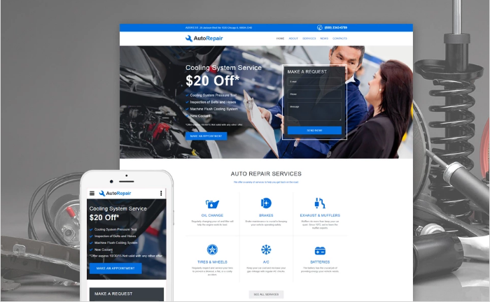 Адаптивный шаблон веб-сайта по ремонту автомобилей