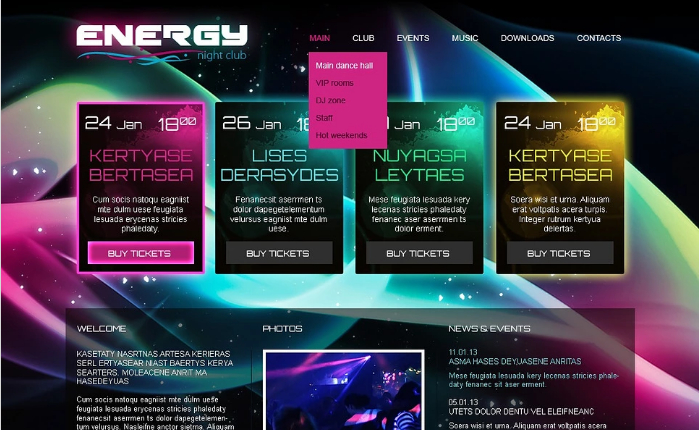 Website-Vorlage für Nachtclubs