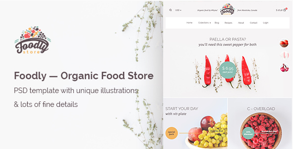 Foodly — Plantilla PSD de tienda de alimentos orgánicos