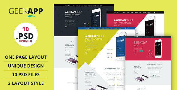 GeekApp - Modèle PSD d'atterrissage d'une page d'application