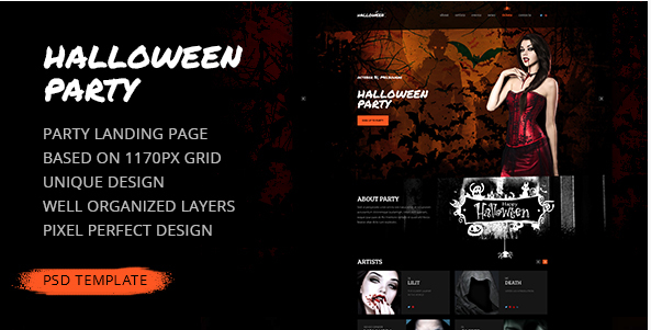 Fête d'Halloween - Modèle PSD de page de destination de fête