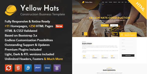 Yellow Hats - Plantilla HTML para construcción, edificación y renovación