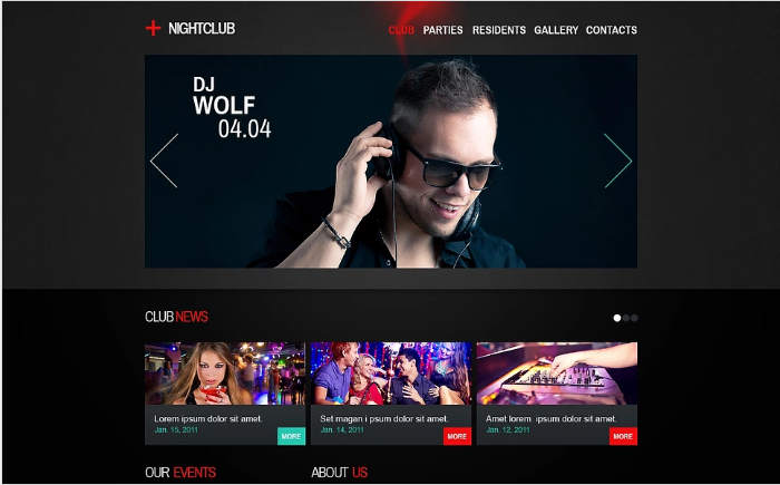 Plantilla web para sitio web de club nocturno