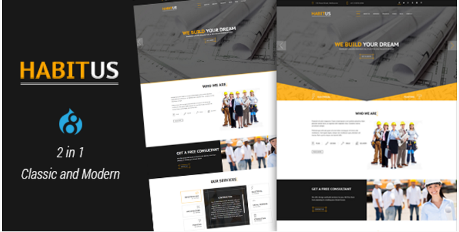 Habitus - 2 en 1 Construcción Drupal 8 Responsivo Tema