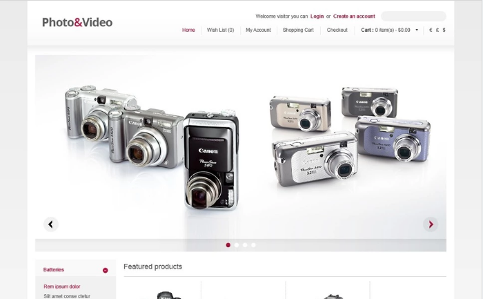 Plantilla OpenCart para tienda de fotos y videos