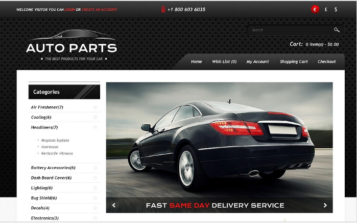 Plantilla OpenCart para tienda de autopartes