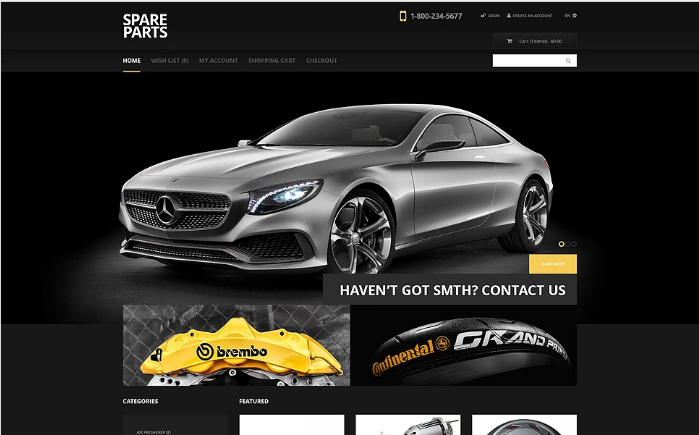 Plantilla OpenCart de piezas de automóviles negras