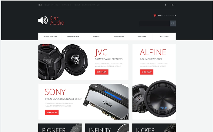 Plantilla OpenCart responsiva de audio para autos