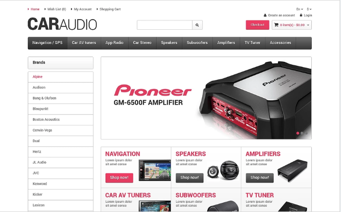 Plantilla OpenCart responsiva de audio para autos