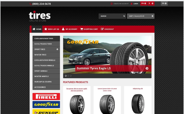 Plantilla OpenCart para tienda de neumáticos receptivos