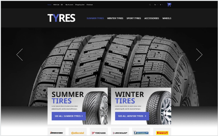 Plantilla de OpenCart para llantas de automóviles