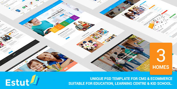 Estut - 재료 디자인 교육, 학습 센터 및 어린이 학교 PSD 템플릿