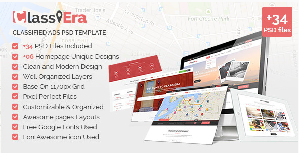 ClassiEra - Доска объявлений PSD Шаблон