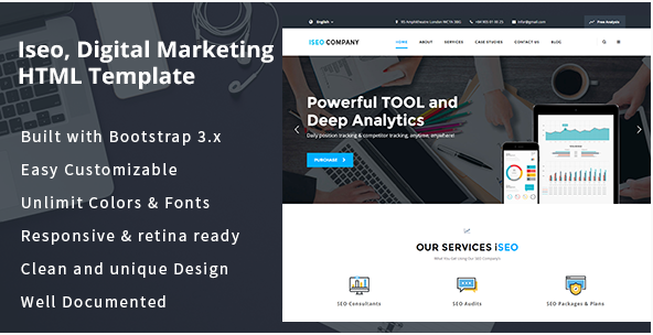 iSeo, 디지털 마케팅, 소셜 미디어 HTML 템플릿