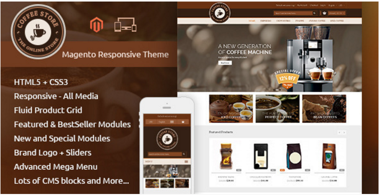 Cafea - Tema receptivă Magento
