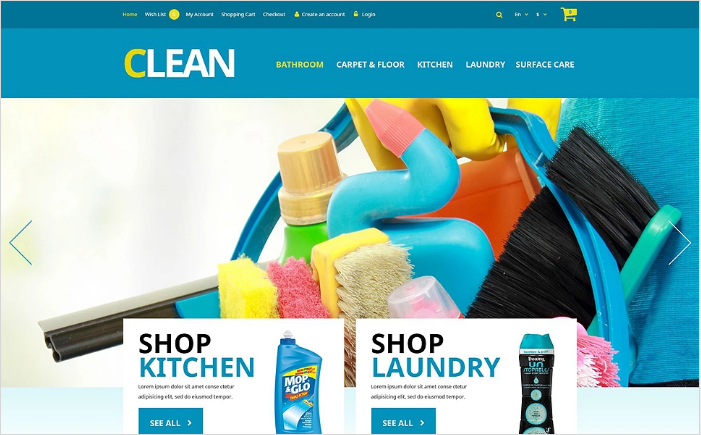 Șablon OpenCart pentru consumabile pentru curățarea casei