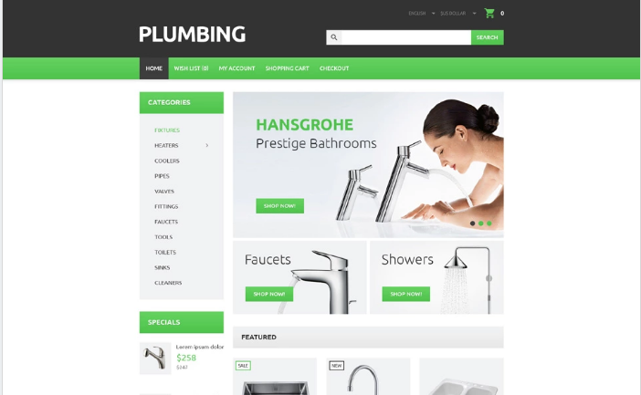 Șablon OpenCart pentru cutia de scule pentru instalator