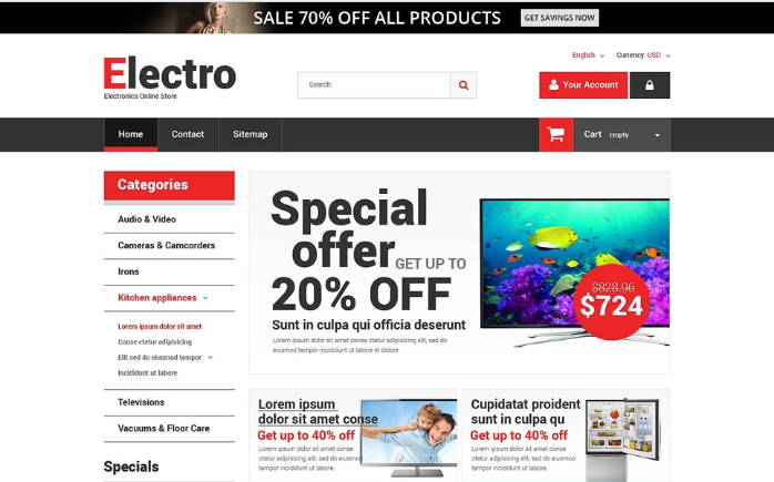 Домашняя электроника PrestaShop шаблон
