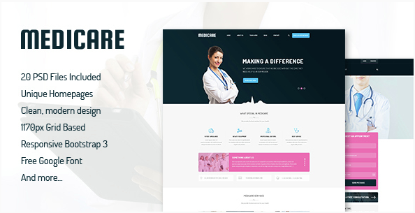 Medicare: Sağlık PSD Tasarım Şablonları