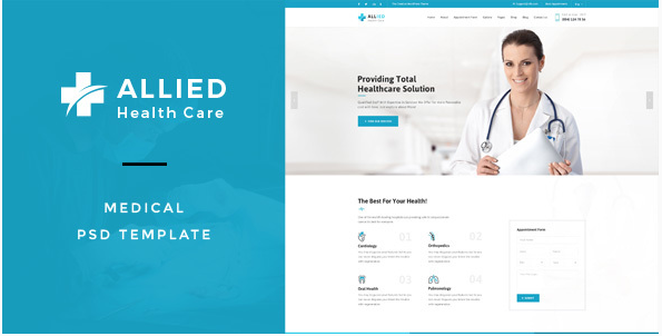 Müttefik Sağlık Hizmetleri: Sağlık PSD Tasarım Şablonları
