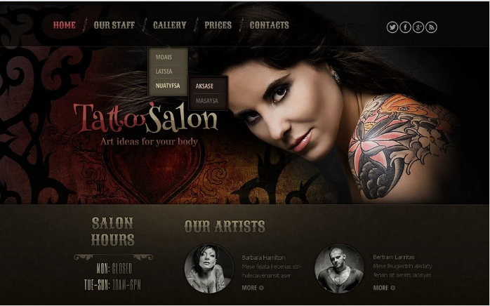 Адаптивный шаблон сайта тату-салона