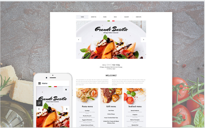 Кафе и ресторан Адаптивный шаблон Joomla