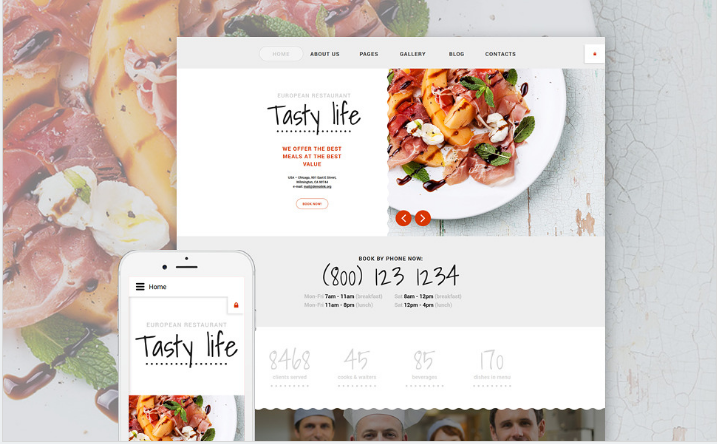 Кафе и ресторан Адаптивный шаблон Joomla
