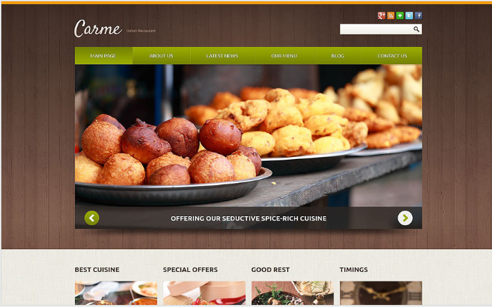 Индийский ресторан Адаптивный Joomla шаблон