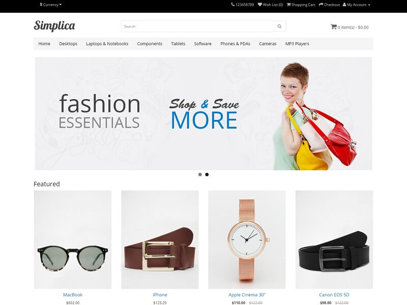 Simplifica Simplica best free open cart theme